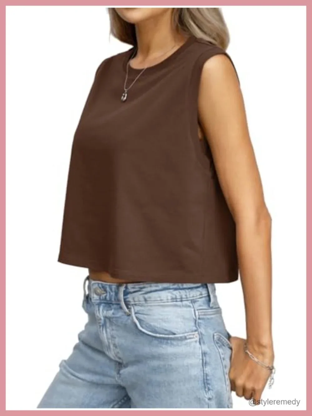 Cotton Spandex Loose Fit Crop Tank Top Crewneck Sleeveless Tee Casual Summer